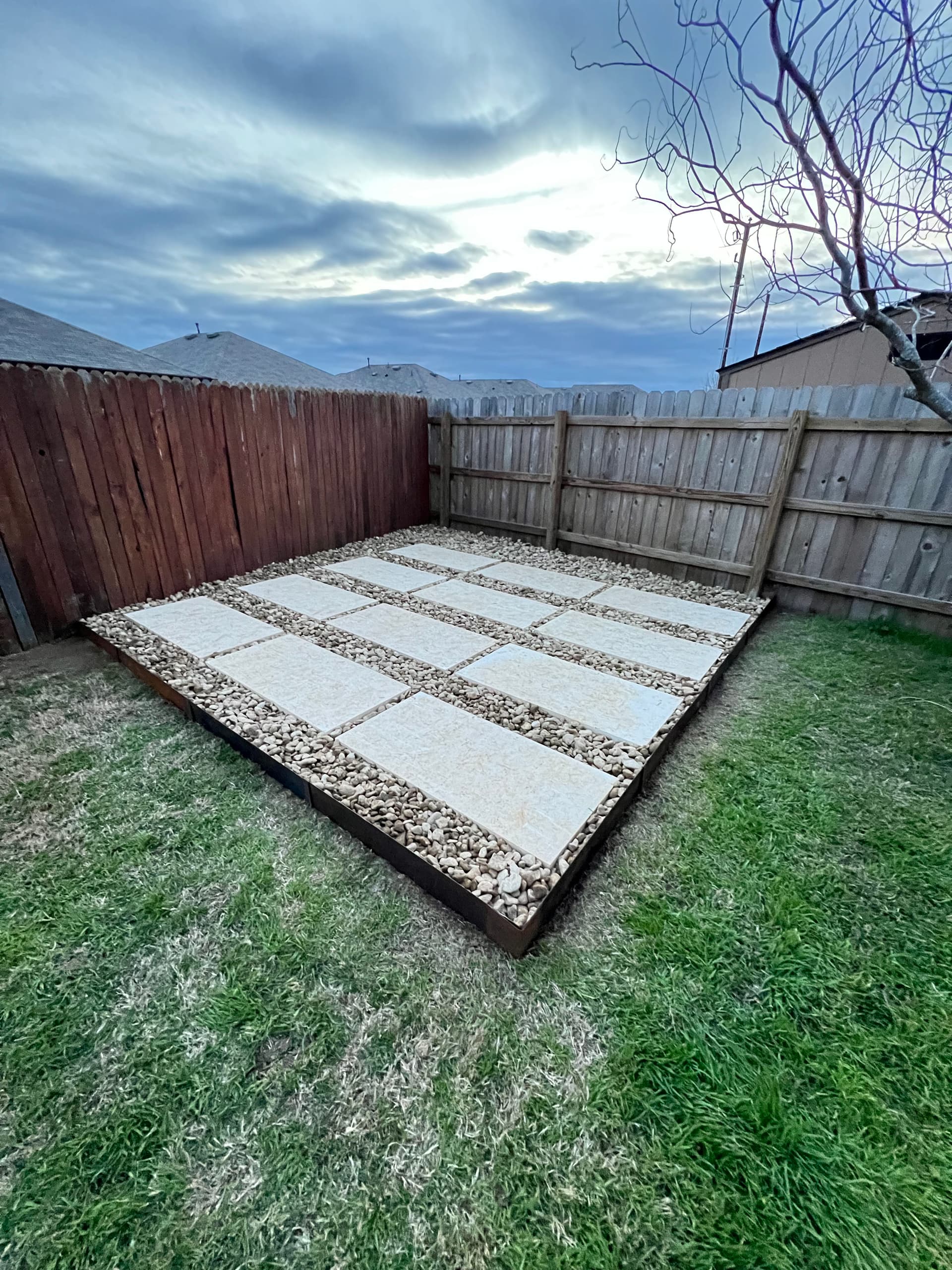 Limestone Paver Pad Built Right for a Future Patio Cover image